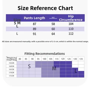 Guide des tailles indiquant longueur et taille pour legging de yoga 2 en 1