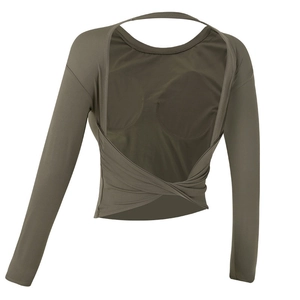 Top da Yoga Donna Sexy a Schiena Scoperta Manica Lunga Abbigliamento Sportivo Con Imbottitura Aderente Incrocio Traforato Sportivo