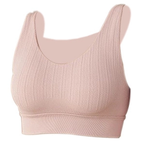Women Seamless Ribbed Sports Bra Crisscross Back Yoga Tank Top With Padded Cups Breathable Fitness Workout Gym Top