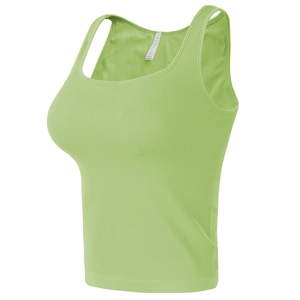 Lichtgroene geribbelde sportbeha met brede bandjes en racerback voor yoga en fitness