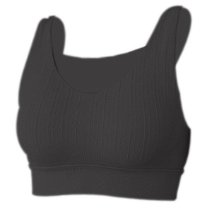 Cross back yoga vest with ribbed black fabric and deep U-neck sport bra design