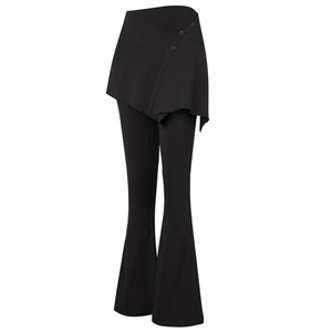 Pantalon de yoga évasé noir pour femme avec taille haute, jupe asymétrique et boutons