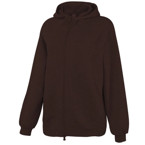 Sweat à capuche zippé oversize marron foncé pour femme avec texture polaire douce