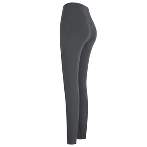 Dunkelgraue Yoga-Leggings mit hoher Taille, Seitentaschen und Push-Up Effekt für Fitness