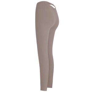 High-waist dusty purple yoga leggings with back hollow cross and scrunch butt detail