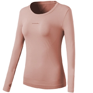 Damen Schnelltrocknendes Langarm-Yogashirt in Altrosa mit Daumenlöchern und Mesh-Textur