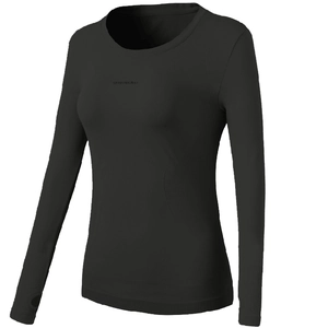 Schwarzes, eng anliegendes Langarm-Laufshirt mit Daumenlöchern und Atmungsaktivität
