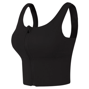 Soutien-gorge de sport noir à fermeture éclair avant et larges bretelles pour yoga et fitness