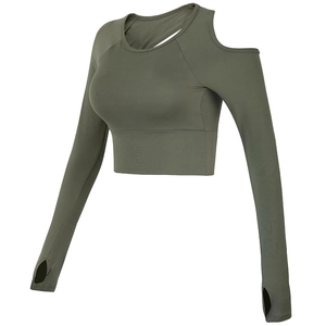 Top da Yoga da Donna a Manica Lunga con Schiena Scoperta Spalle Scoperte Top Sportivo Imbottito Fit Aderente per Corsa