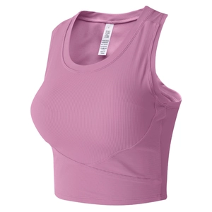 Pink purple ribbed sports vest with breathable mesh side panels and slim straps