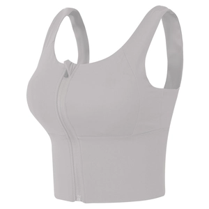 Soutien-gorge de sport gris clair avec fermeture éclair avant pour le yoga et la course