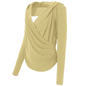 Sweat à capuche de yoga ajusté jaune clair avec col en V et design croisé