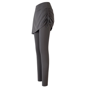 Damen Hohe Taille Bauchkontrolle Skort Leggings Zweiteiler-Optik Seitlicher Kordelzug Einfarbig Feuchtigkeitsableitend Sportliche Unterteil