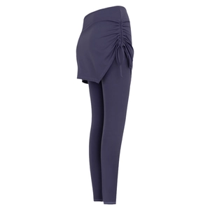 Leggings da Yoga in Finto Due Pezzi a Vita Alta per Donna Con Coulisse Laterale a Pieghe Controllo della Pancia Fitness Sportivo Corsa