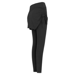 Leggings 2-in-1 da donna neri con coulisse laterale arricciata e vita alta per sport