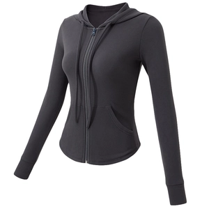 Giacca da Yoga Con Cappuccio Donna Vestibilità Slim Giacca da Corsa Fitness Manica Lunga