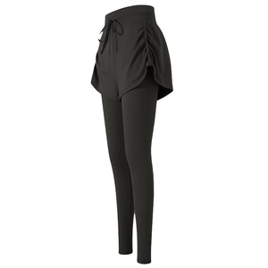 Leggings sportivi 2-in-1 neri da donna a vita alta con coulisse e dettagli arricciati