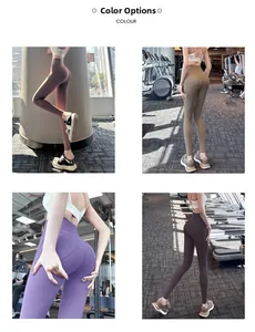 Kleuroverzicht van yoga legging met hoge taille in lichtbruin, kaki, paars en koffie