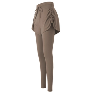 Pantaloni sportivi 2-in-1 a vita alta con coulisse e pantaloncini larghi per lo yoga