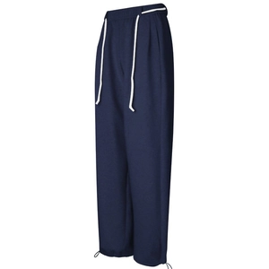 Dunkelblaue hochtaillierte Jogginghose für Damen mit verstellbarem Kordelzugsaum