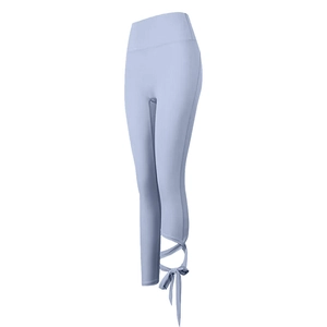 Pantaloni yoga celesti a vita alta con lacci incrociati e dettaglio fiocco alla caviglia