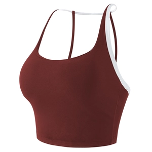Women's burgundy and white sports bra with skinny straps for yoga and fitness training