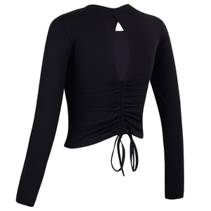 Haut de Yoga Manches Longues Femmes Avec Coussinets de Poitrine Intégrés Ajusté Dos Nu Froncé T-Shirt Sport Fitness Automne Hiver