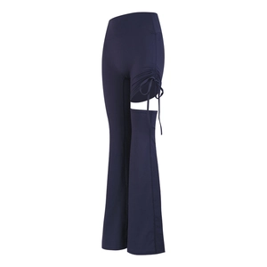 Pantalon de Yoga Évasé Femmes Taille Haute Découpé Cordon Remonte Fesses Leggings Élastiques Fitness Course Gym