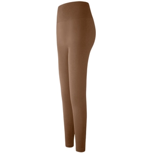 Leggings de yoga sans couture marron foncé à taille haute et ceinture côtelée