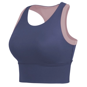Navy blue and light pink high-impact sports bra with a contrast color design for fitness