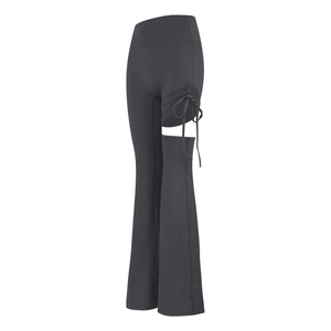 Pantalon de yoga évasé à taille haute avec cordon de serrage latéral en gris foncé sport