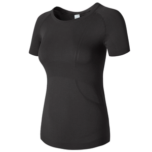 T-shirt de yoga noir pour femme, coupe ajustée, zones respirantes, séchage rapide