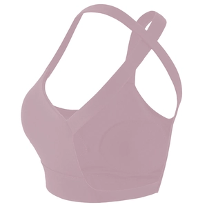 Pink sports bra with cross-back design and wide hem for yoga and running workout