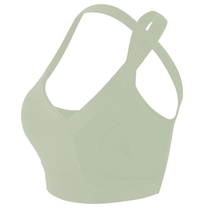 Seamless light green sports bra with wide straps and high-elastic band for yoga