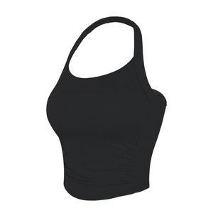 Top sportivo corto nero allacciato al collo con trama a costine per yoga e fitness