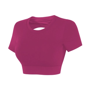 Haut de yoga dos nu rose rouge avec manches courtes et rembourrage pour fitness