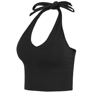 Black halter neck sports bra with shockproof support for yoga and running workout