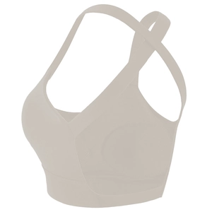 Padded sports bra with V-neckline and cross-back support for running and yoga fitness