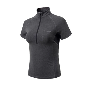 T-Shirt de Sport Moulant pour Femmes Demi-fermeture Éclair Col Montant Top de Course Séchage Rapide Fitness Manches Courtes Yoga