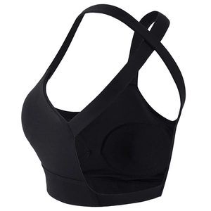 Black cross-back sports bra for running and yoga with high-support elastic band