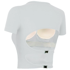T-shirt de sport blanc dos nu avec bonnets intégrés et boucle métallique