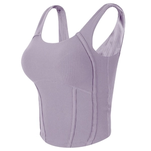 Débardeur de Yoga pour Femmes Haute Élasticité Brassière de Sport Avec Rembourrage Amovible Tricot Nervuré Amincissant Top Fitness Larges Bretelles