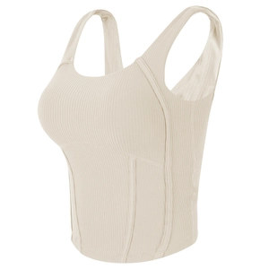 Débardeur de yoga côtelé beige slim avec larges bretelles et maintien élevé