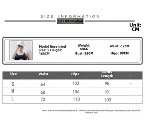 Size chart detail for high waist jogging pants with model dimensions and measurements table