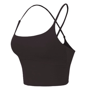 Reggiseno sportivo yoga nero da donna, asciugatura rapida, spalline incrociate e scollo a U