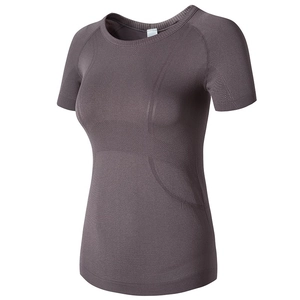 Haut de Yoga Respirant pour Femmes Coupe Moulante T-Shirt de Sport à Séchage Rapide Tricot Sans Couture Chemise d'Entraînement Pilates Course