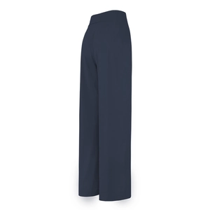 Profilo laterale posteriore dettagliato dei pantaloni yoga a zampa blu navy a vita alta