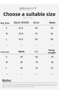 Detailed size guide for women's yoga set including top and bottom measurements