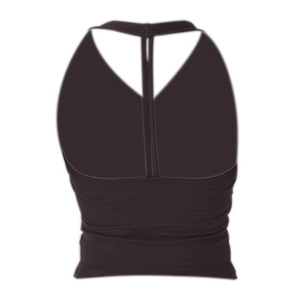 Black ribbed halter yoga sports bra with racerback design for workout and fitness