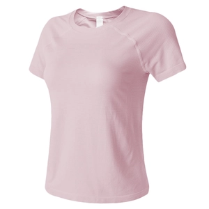 Slim fit light pink yoga t-shirt for women with breathable textured fabric and crew neck